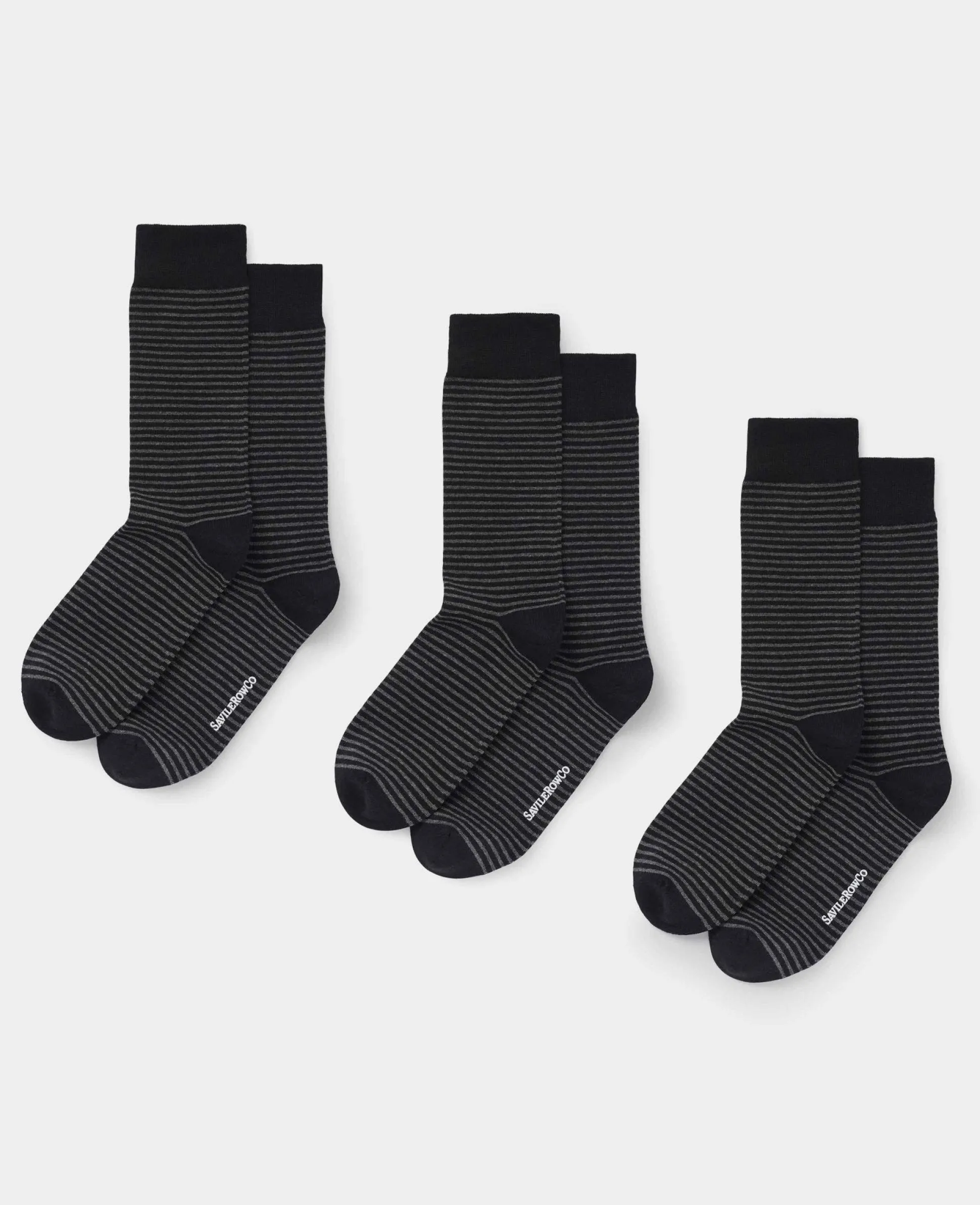 Grey Black Stripe Cotton Rich Three Pack Socks
