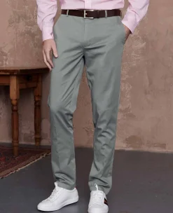 Grey Stretch Cotton Classic Fit Flat Front Chinos