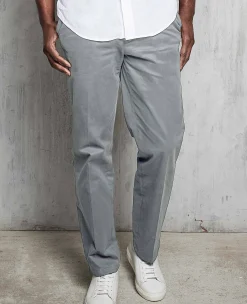 Grey Stretch Cotton Classic Fit Flat Front Chinos