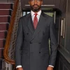 Grey Wool Blend Chalk Stripe Double Breasted Tailored Suit