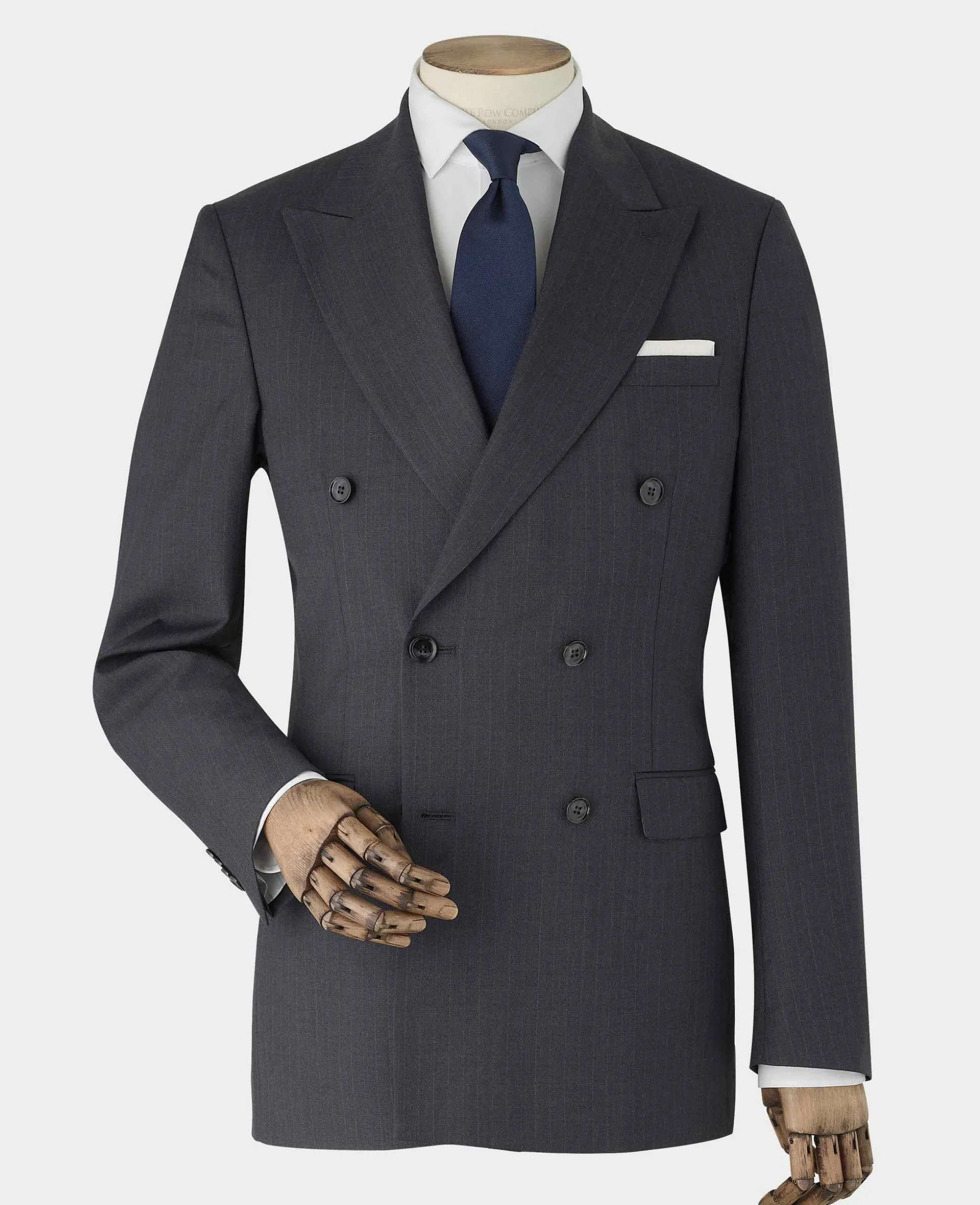 Grey Wool Blend Chalk Stripe Double Breasted Tailored Suit