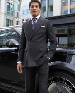 Grey Wool Blend Chalk Stripe Double Breasted Tailored Suit