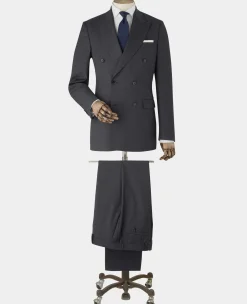 Grey Wool Blend Chalk Stripe Double Breasted Tailored Suit