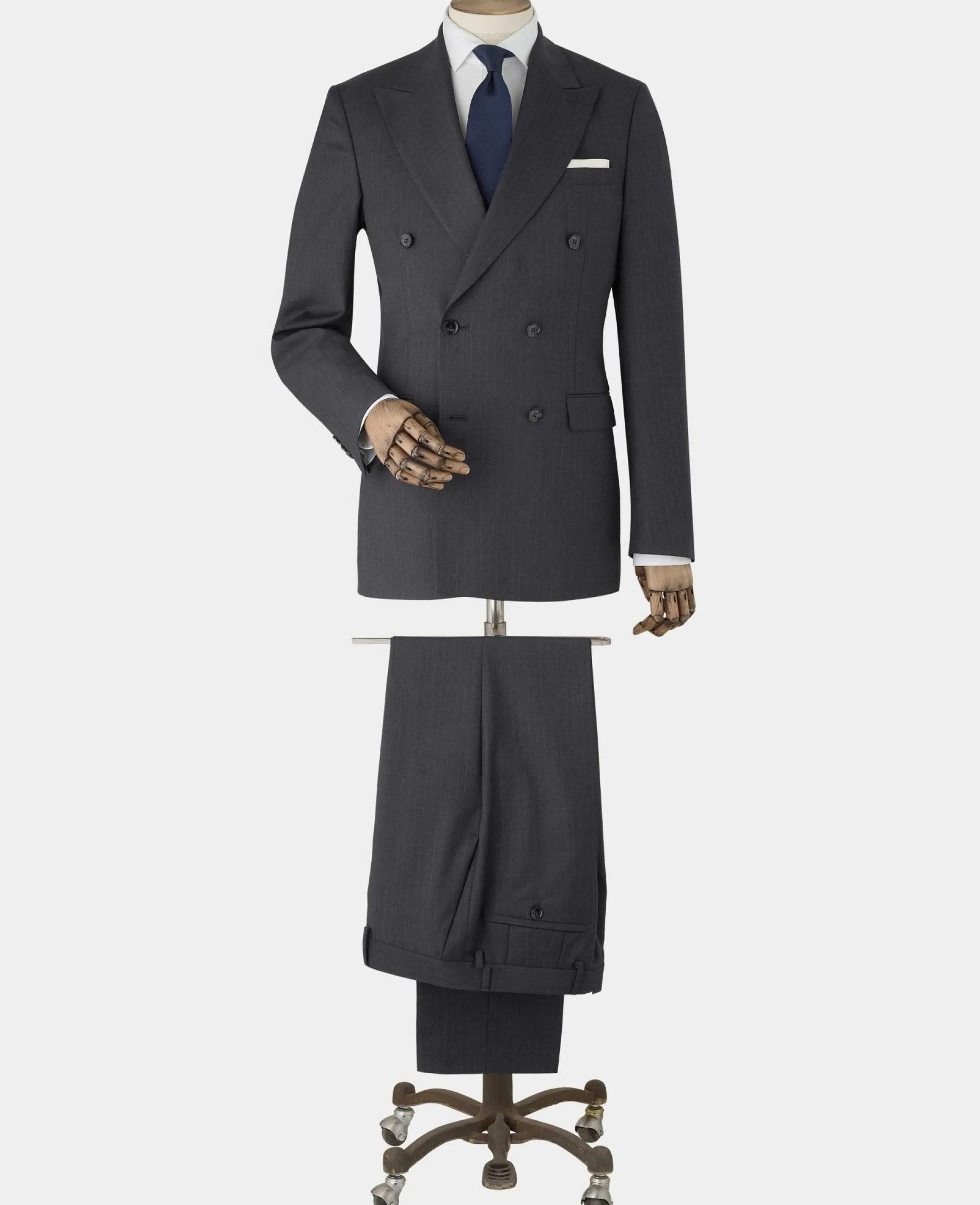 Grey Wool Blend Chalk Stripe Double Breasted Tailored Suit