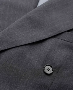 Grey Wool Blend Chalk Stripe Double Breasted Tailored Suit
