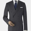 Grey Wool Blend Chalk Stripe Double Breasted Suit Jacket
