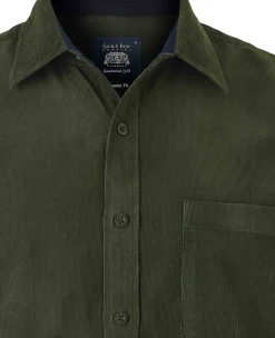 Khaki Cotton Babycord Classic Fit Casual Shirt