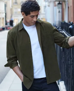 Khaki Cotton Babycord Classic Fit Casual Shirt