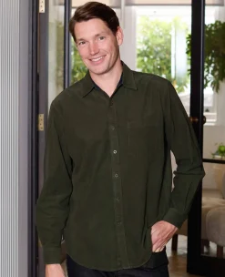 Khaki Cotton Babycord Classic Fit Casual Shirt