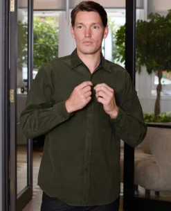 Khaki Cotton Babycord Classic Fit Casual Shirt