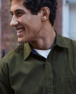 Khaki Cotton Babycord Classic Fit Casual Shirt