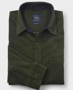Khaki Cotton Babycord Classic Fit Casual Shirt