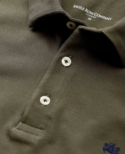 Khaki Cotton Pique Long Sleeve Polo Shirt