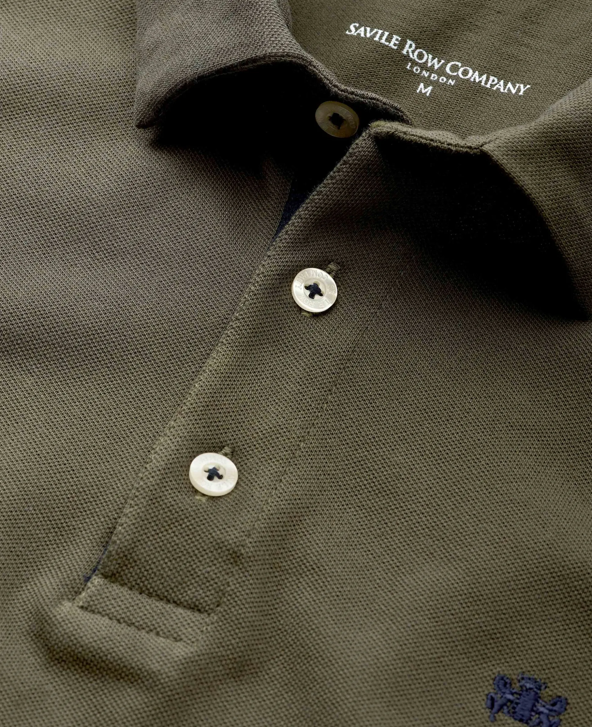 Khaki Cotton Pique Long Sleeve Polo Shirt