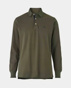 Khaki Cotton Pique Long Sleeve Polo Shirt