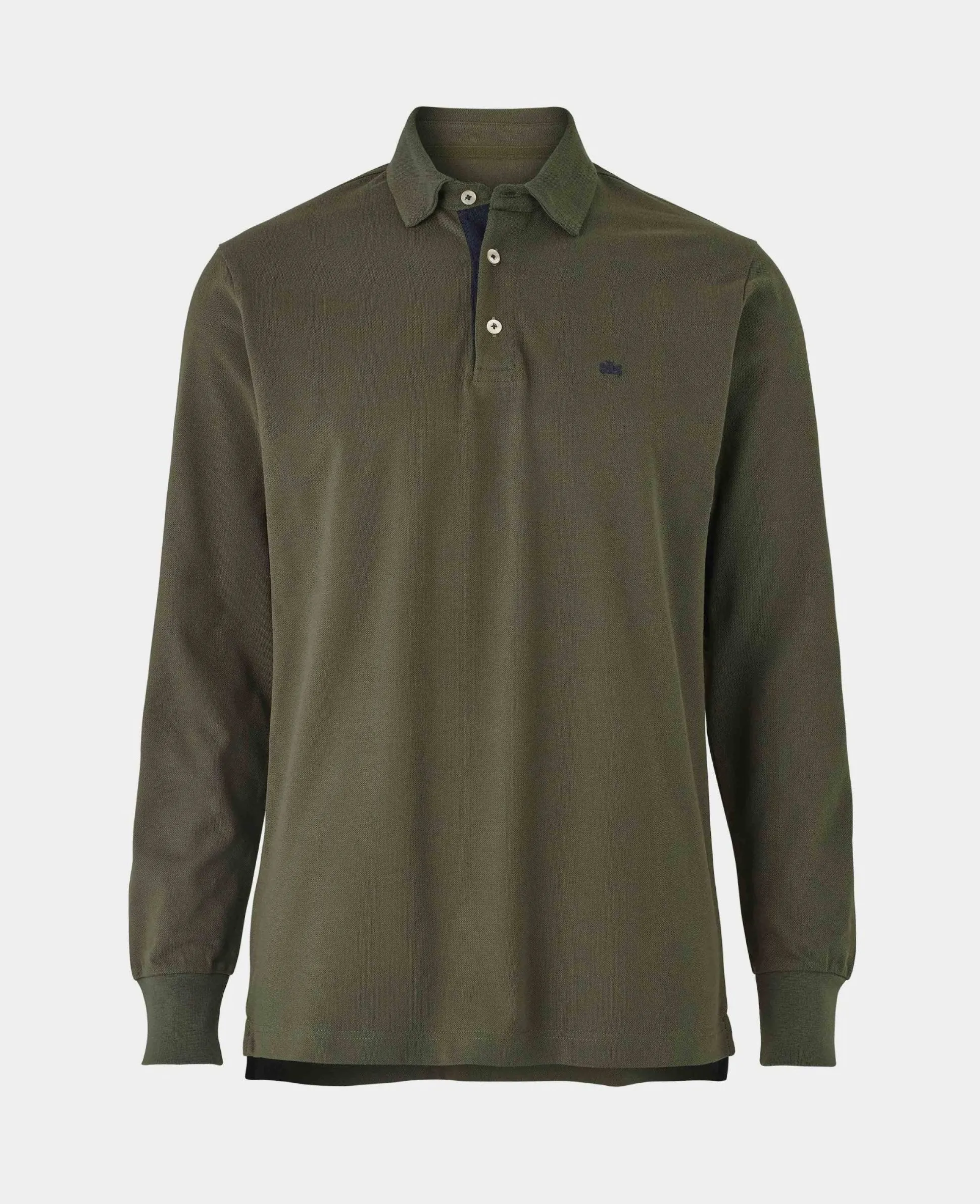 Khaki Cotton Pique Long Sleeve Polo Shirt