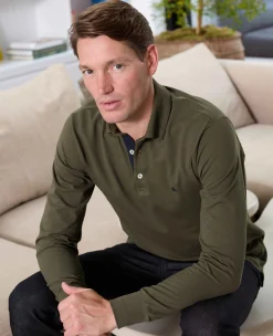 Khaki Cotton Pique Long Sleeve Polo Shirt