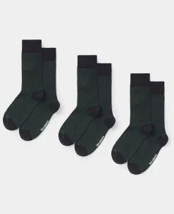 Khaki Cotton Rich Herringbone Three Pack Socks