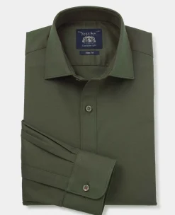 Khaki Stretch Cotton Slim Fit Formal Shirt - Single Cuff