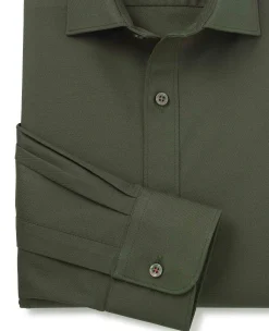 Khaki Stretch Cotton Slim Fit Formal Shirt - Single Cuff