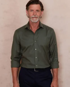 Khaki Stretch Cotton Slim Fit Formal Shirt - Single Cuff