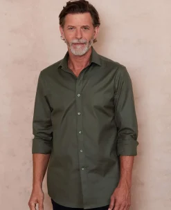 Khaki Stretch Cotton Slim Fit Formal Shirt - Single Cuff