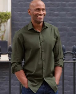 Khaki Stretch Cotton Slim Fit Formal Shirt - Single Cuff