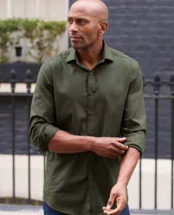 Khaki Stretch Cotton Slim Fit Formal Shirt - Single Cuff