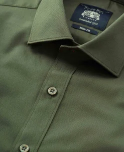 Khaki Stretch Cotton Slim Fit Formal Shirt - Single Cuff