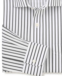 Khaki White Stripe Cotton Classic Fit Formal Shirt - Single Cuff