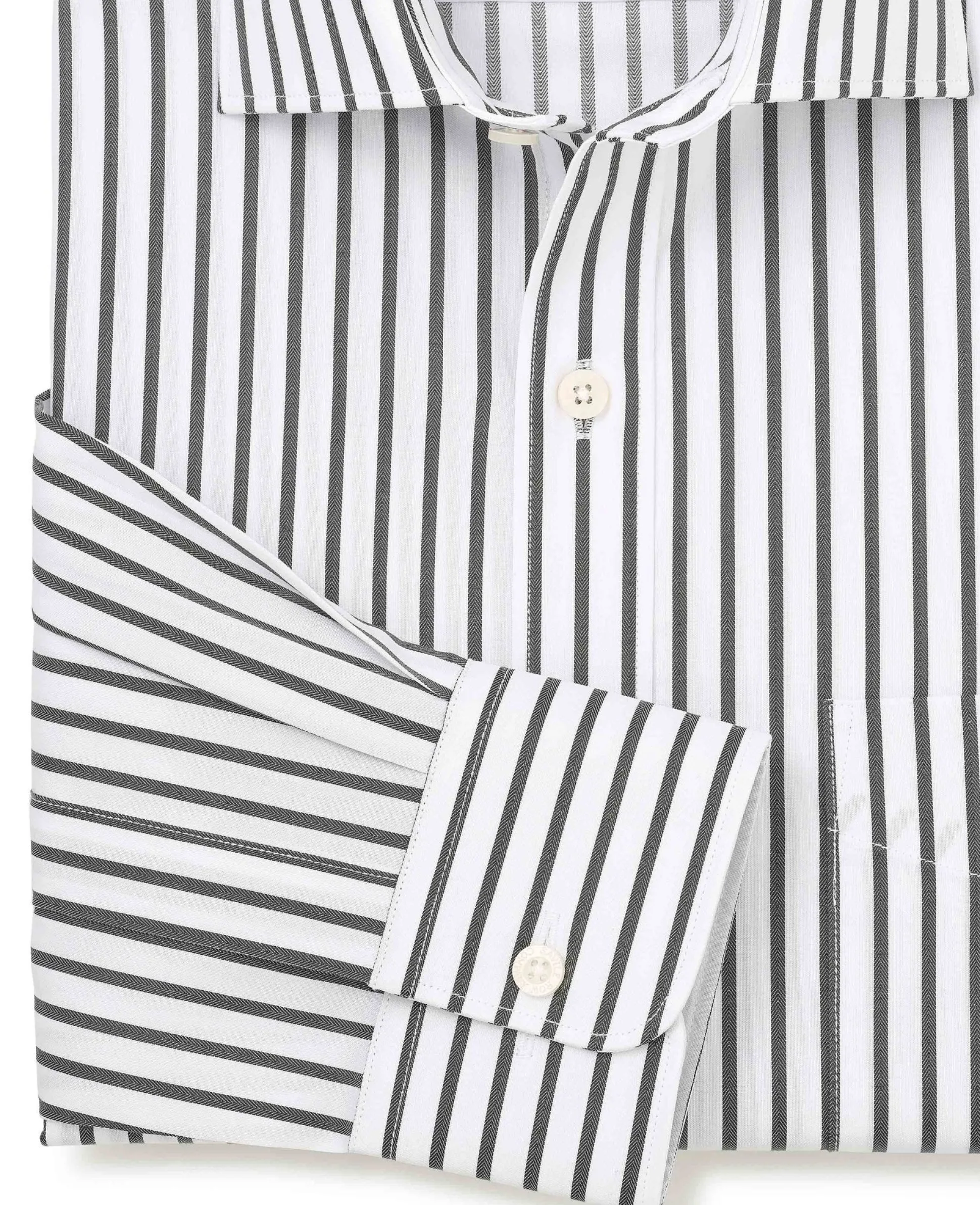 Khaki White Stripe Cotton Classic Fit Formal Shirt - Single Cuff