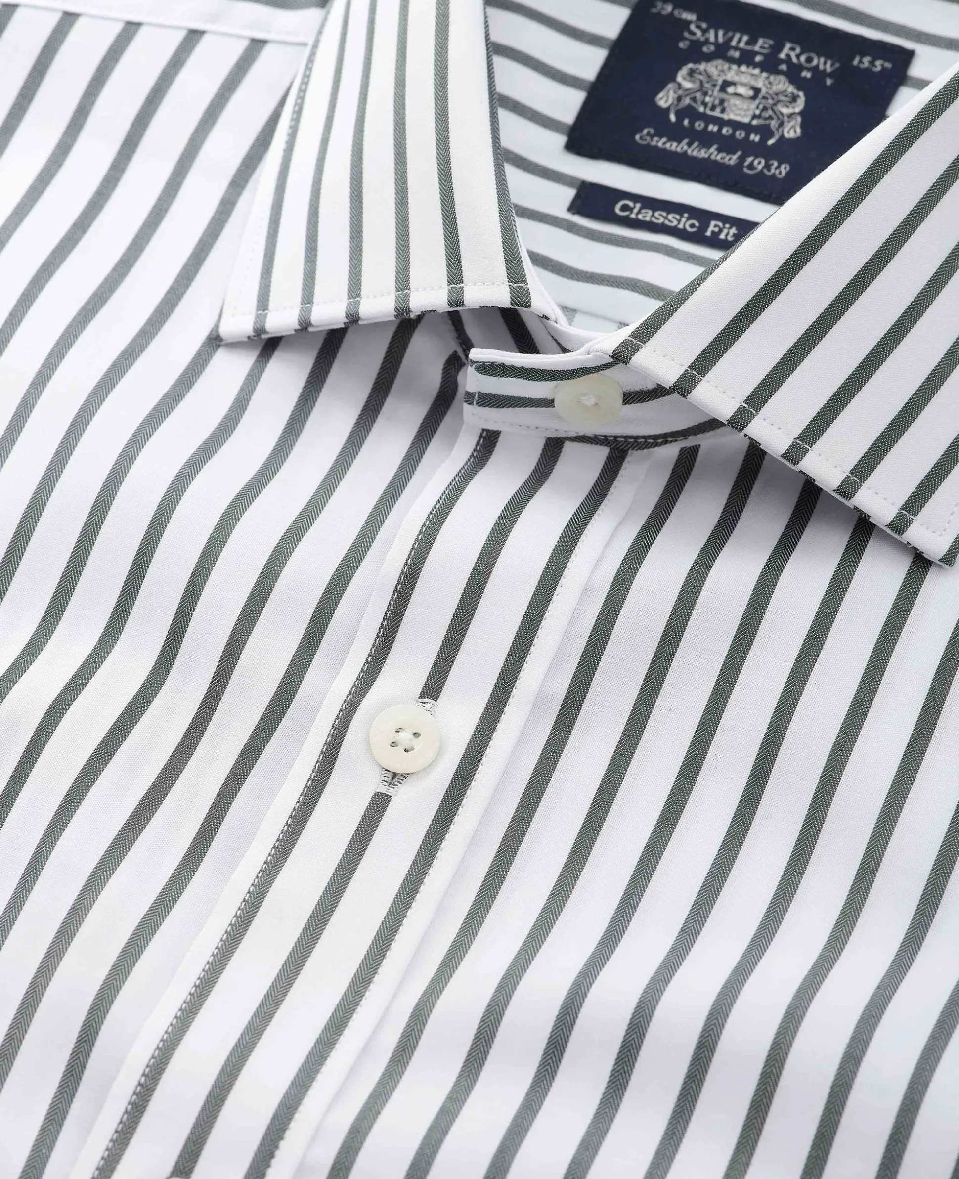 Khaki White Stripe Cotton Classic Fit Formal Shirt - Single Cuff