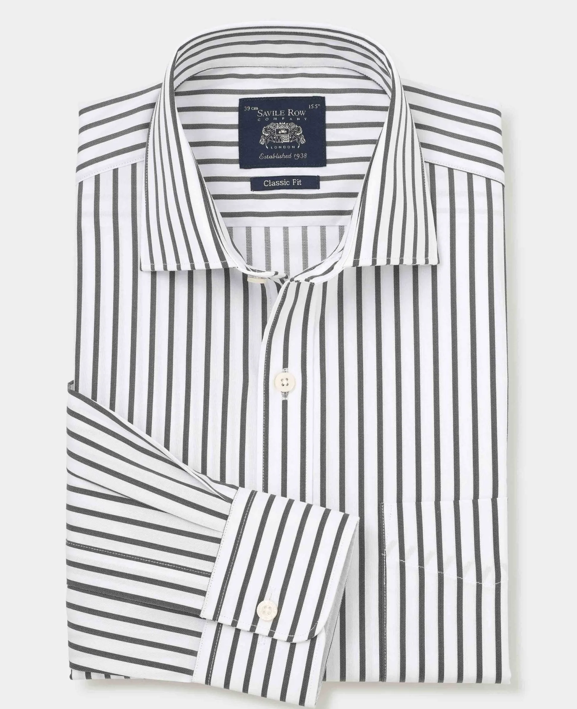Khaki White Stripe Cotton Classic Fit Formal Shirt - Single Cuff