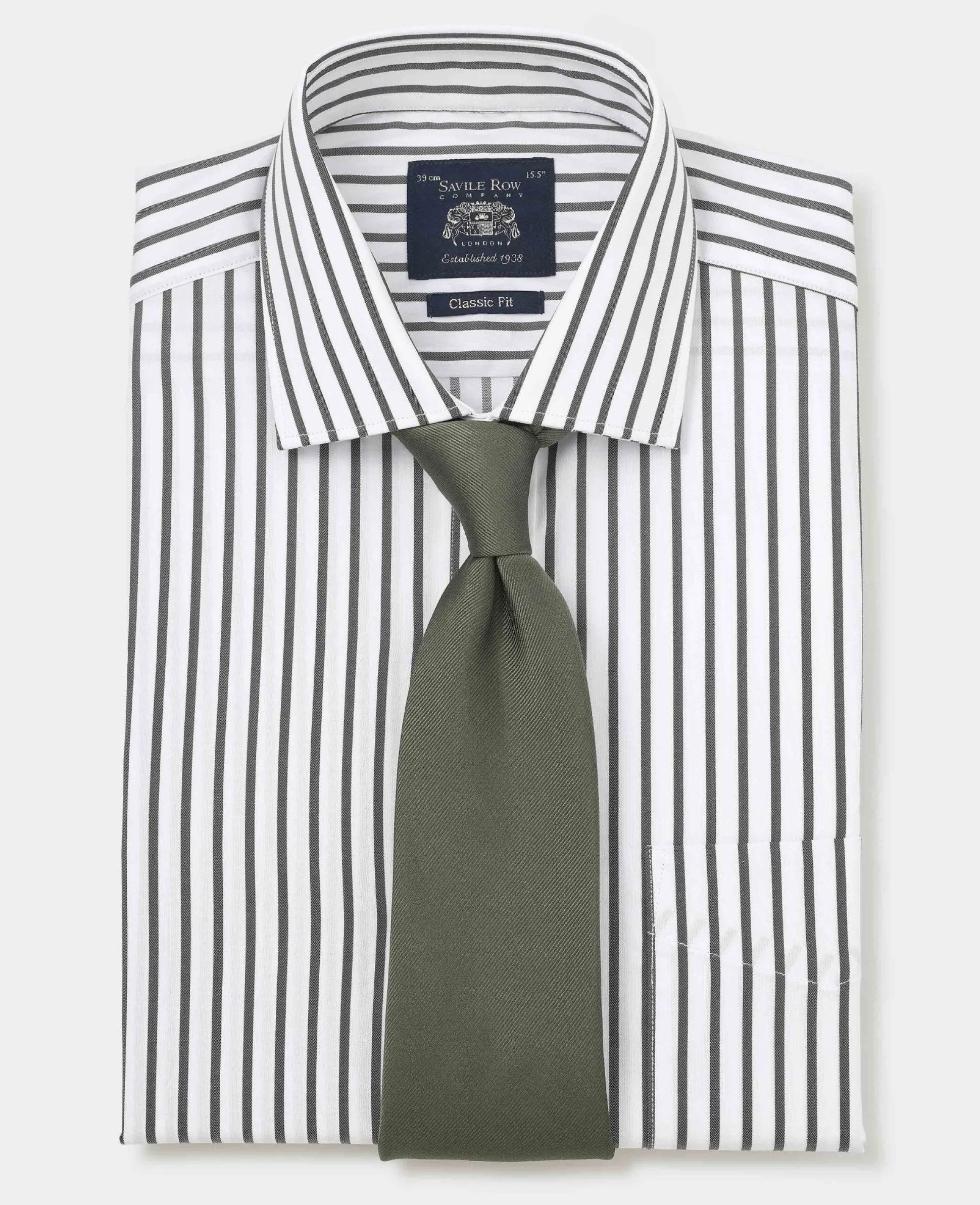 Khaki White Stripe Cotton Classic Fit Formal Shirt - Single Cuff