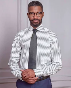 Khaki White Stripe Cotton Classic Fit Formal Shirt - Single Cuff