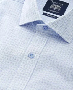 Light Blue Cotton Check Classic Fit Short Sleeve Formal Shirt