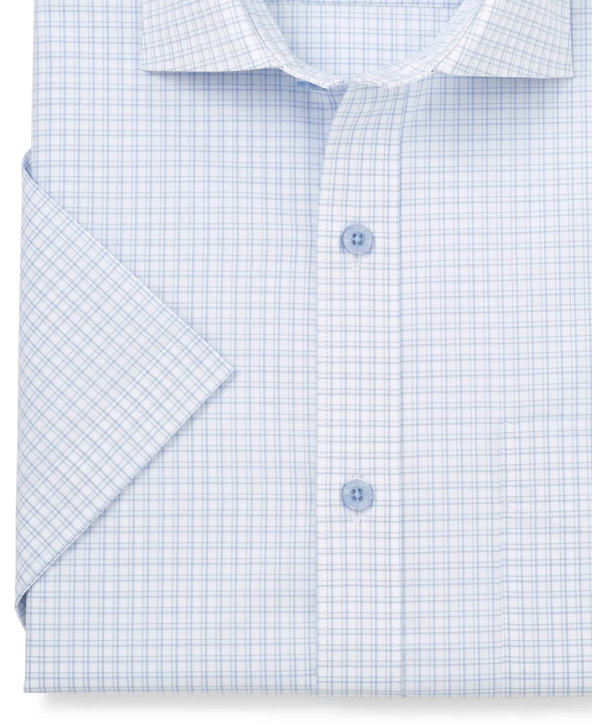 Light Blue Cotton Check Classic Fit Short Sleeve Formal Shirt