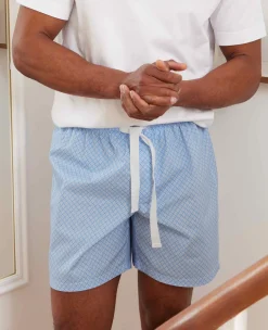 Light Blue Cotton Foulard Print Lounge Shorts