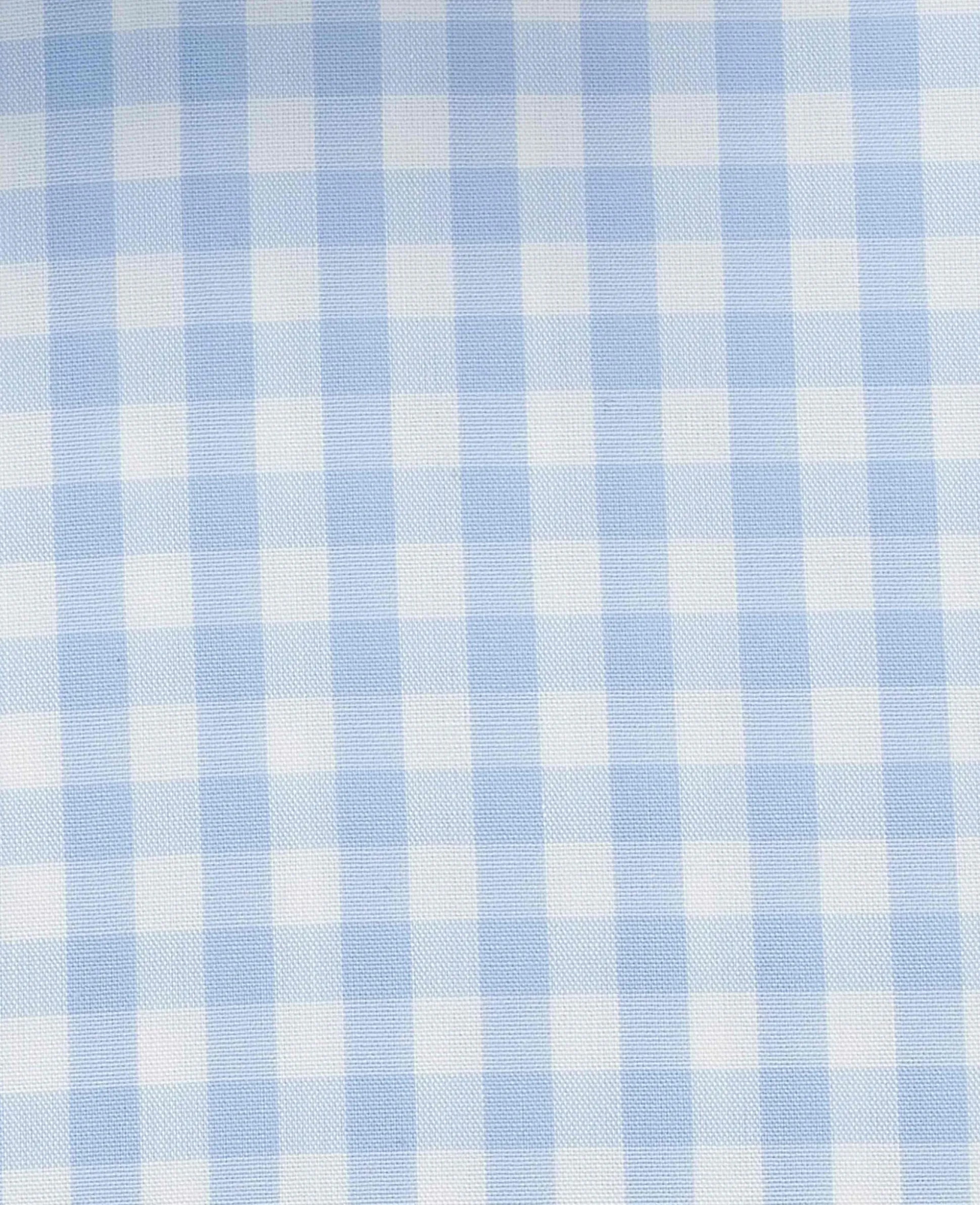 Light Blue Cotton Poplin Gingham Check Classic Fit Non-Iron Shirt - Single Cuff