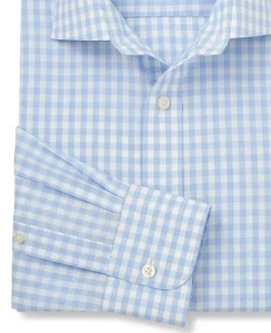 Light Blue Cotton Poplin Gingham Check Classic Fit Non-Iron Shirt - Single Cuff