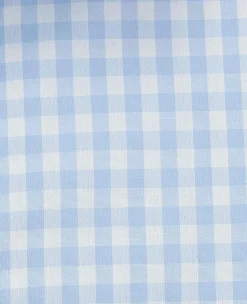 Light Blue Cotton Poplin Gingham Check Slim Fit Non-Iron Shirt - Single Cuff