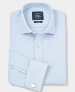 Light Blue Cotton Twill Slim Fit Non-Iron Shirt - Double Cuff
