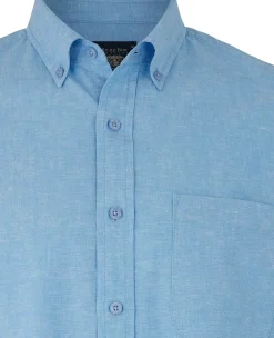 Light Blue Linen Cotton Classic Fit Button-Down Short Sleeve Casual Shirt