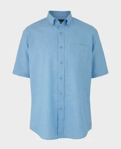 Light Blue Linen Cotton Classic Fit Button-Down Short Sleeve Casual Shirt