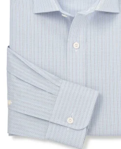 Light Blue Pinpoint Cotton Slim Fit Stripe Formal Shirt - Single Cuff