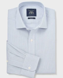 Light Blue Pinpoint Cotton Slim Fit Stripe Formal Shirt - Single Cuff