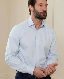 Light Blue Pinpoint Cotton Slim Fit Stripe Formal Shirt - Single Cuff