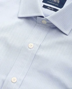 Light Blue Pinpoint Cotton Slim Fit Stripe Formal Shirt - Single Cuff