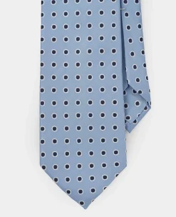 Light Blue Polka Dot Seven Fold Silk Tie