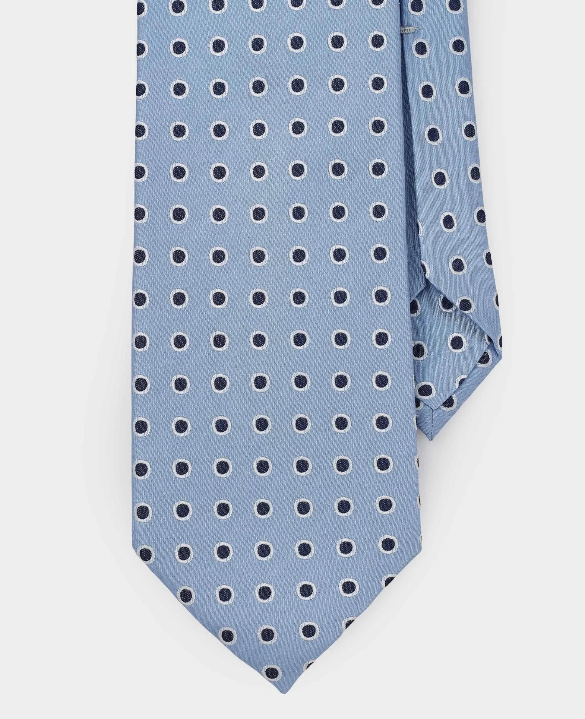 Light Blue Polka Dot Seven Fold Silk Tie